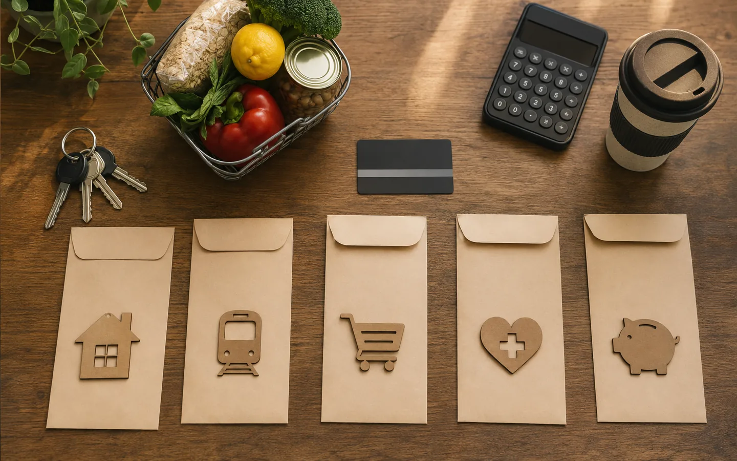A Toronto household budget represented by housing, transit, groceries, health and savings