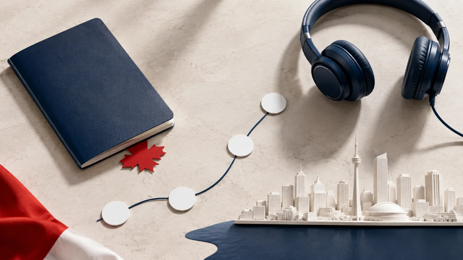 An editorial still life representing the milestones of an Express Entry profile