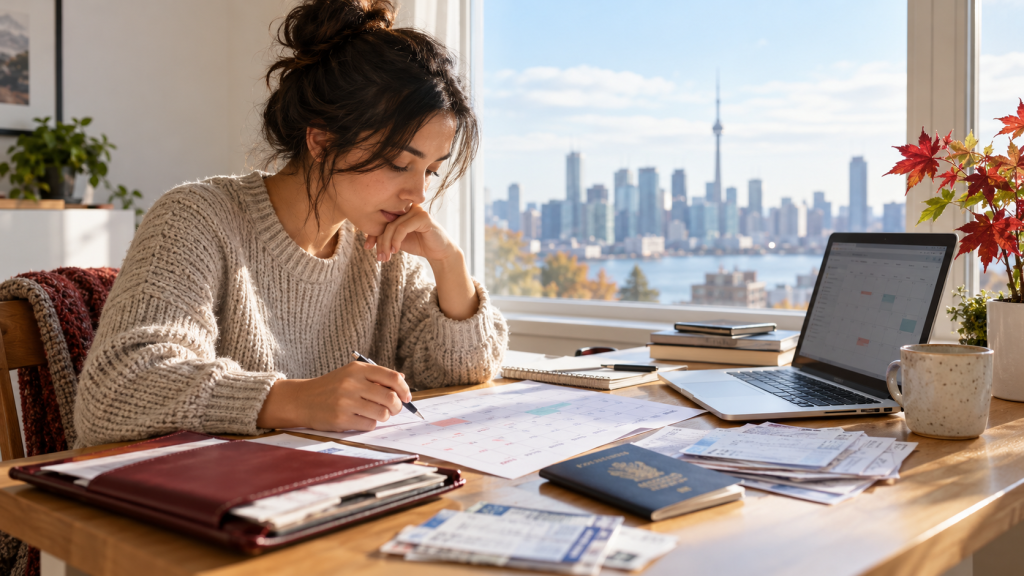 Permanent resident reviewing travel dates and presence records before a Canadian citizenship application
