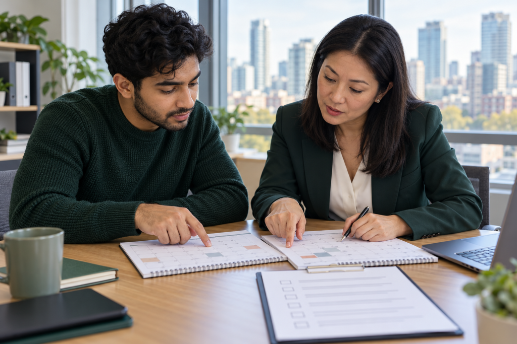 Newcomer and adviser compare application dates and supporting records together.