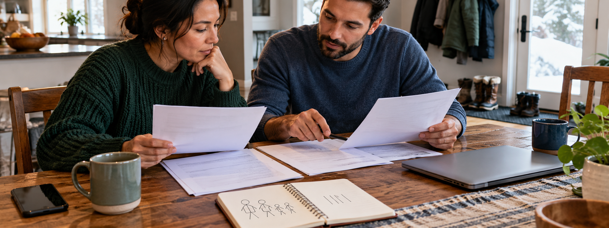 Family reviewing bank letters and account statements together while organizing Express Entry settlement-funds evidence.