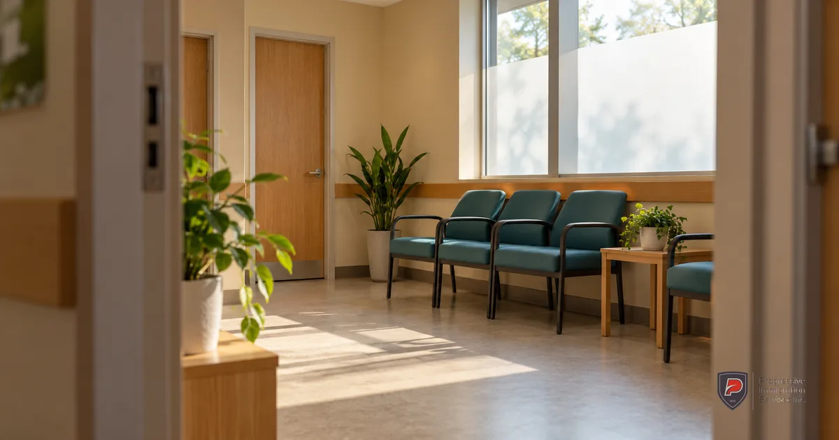 A quiet, unoccupied community medical clinic waiting area.